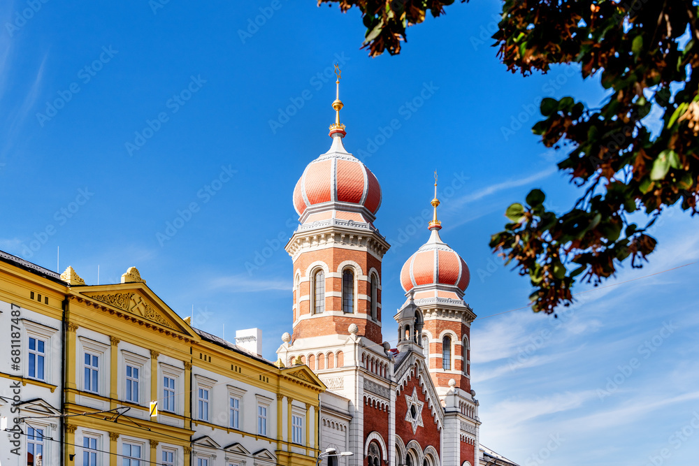 Obraz premium View of the Great Synagogue in Pilsen. It is the second largest synagogue in Europe. Pilsen, West Bohemia, Czech Republic