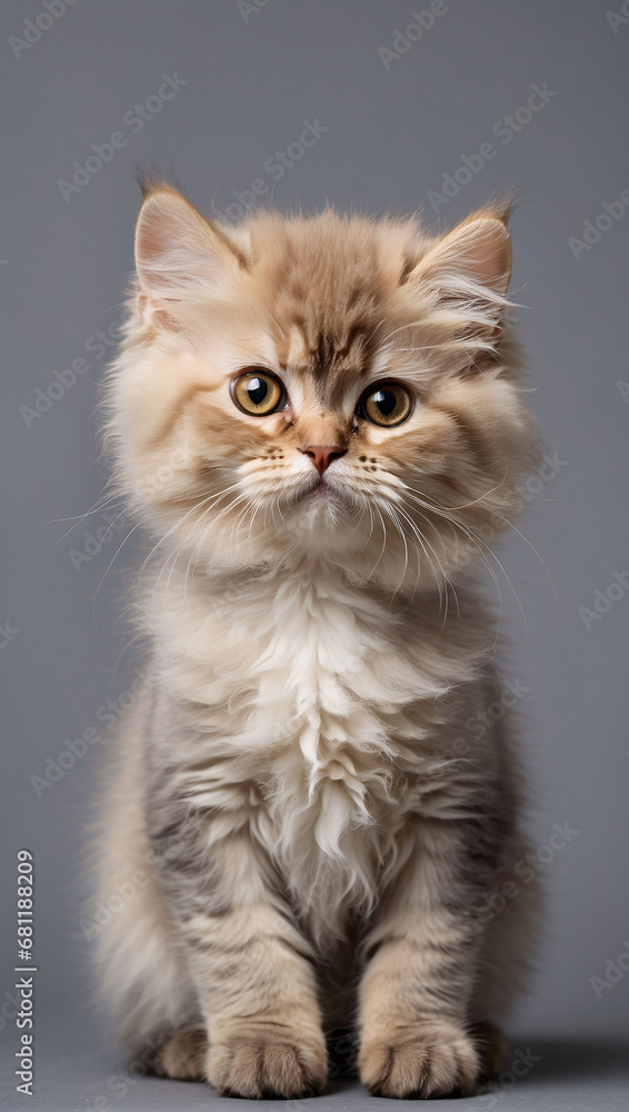 Persian cat sitting on gray background, isolated