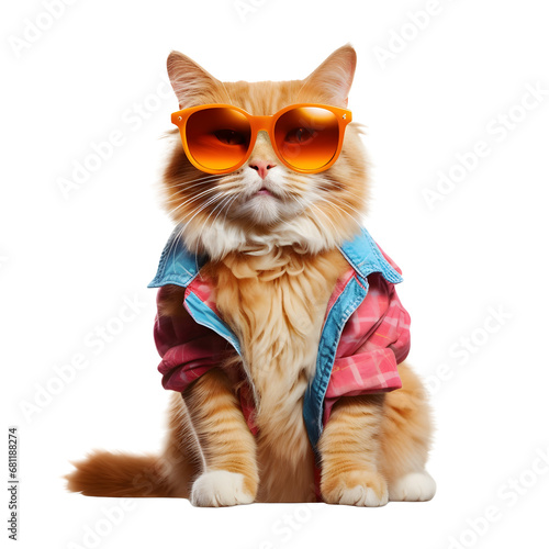 A cat wearing sunglasses and dressing for the upcoming summer on a transparent background PNG