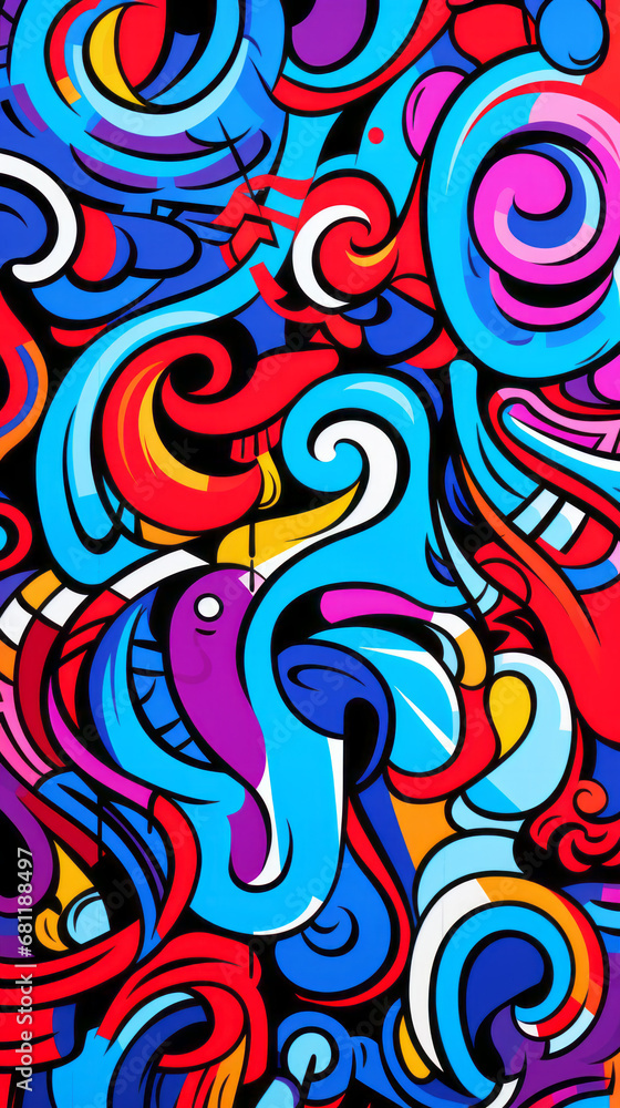 Fototapeta premium Graphic-Style Colorful Modern Hand-Drawn Trendy Abstract Pattern