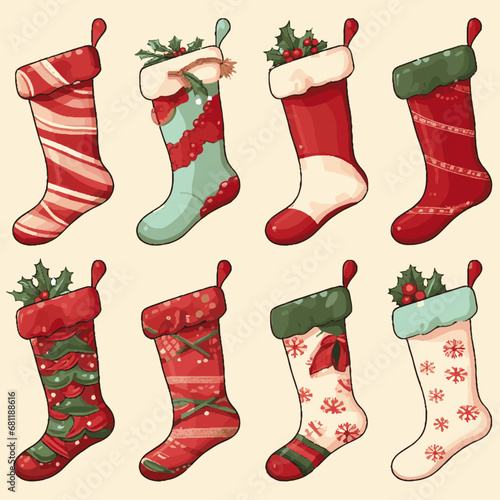 set of christmas sock with gifts