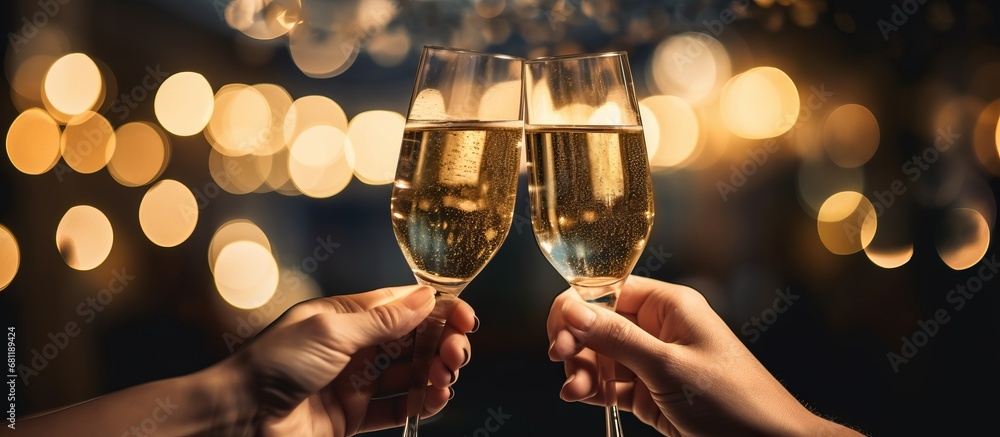 A Toast to Celebration: Two People Holding Champagne Flutes in Their Hands