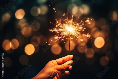 Sparkling Candle on hand with blur sparkle background