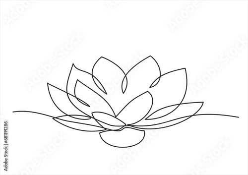 Continuous one line drawing of Lotus flower isolated on white background. Spa salon concept. Beauty or spa salon logo and divider concept in simple linear style.