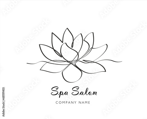 Continuous one line drawing of Lotus flower isolated on white background. Spa salon concept. Beauty or spa salon logo and divider concept in simple linear style.