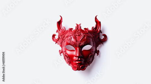 Red devil mask on white background