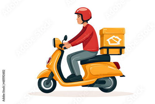 Drawing of a delivery man driving a scooter on a transparent background PNG © Prasanth