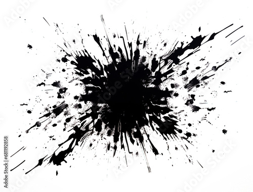 Black and White Ink Splat Isolated on Transparent or White Background, PNG