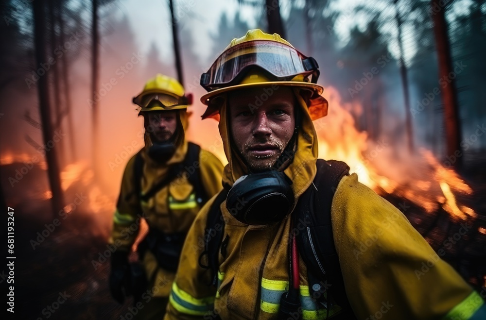 Pair of Firefighters Battling Wildfire Blaze