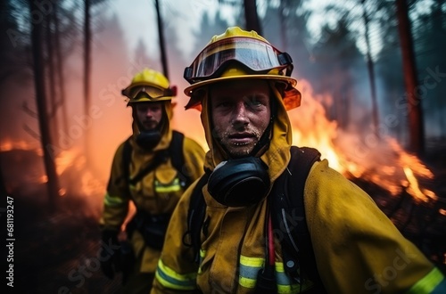 Wallpaper Mural Pair of Firefighters Battling Wildfire Blaze Torontodigital.ca