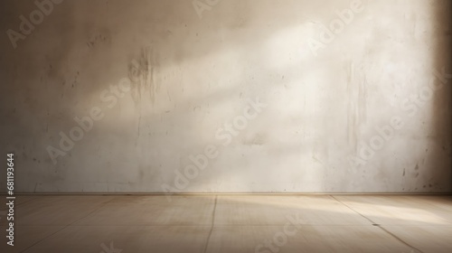 Natural grey concrete room with soft lighting for product rendering or backgrounds. © jackson