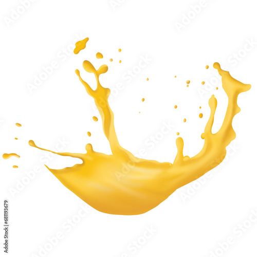 Orange juice crown splash with ripples. On transparent background.