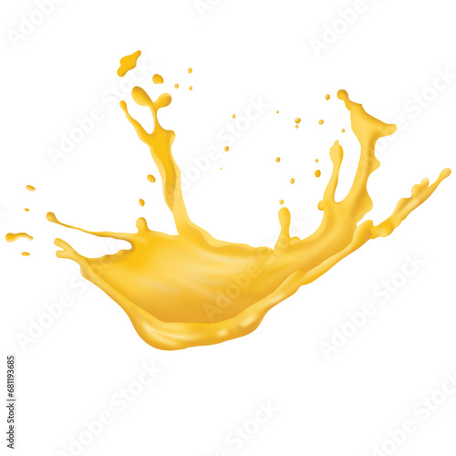 Orange juice crown splash with ripples. On transparent background.