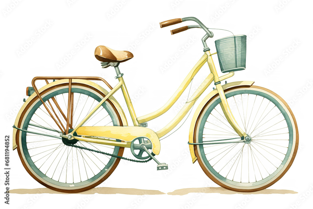 A watercolor realistic detailed illustration of a Beach Bicycle Net in light beige and light blue and yellow pastel hue, spring vibe, warm pastel tone, graphic art style