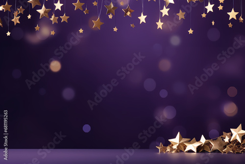 Golden stars and xmas feeling on purple background, website header