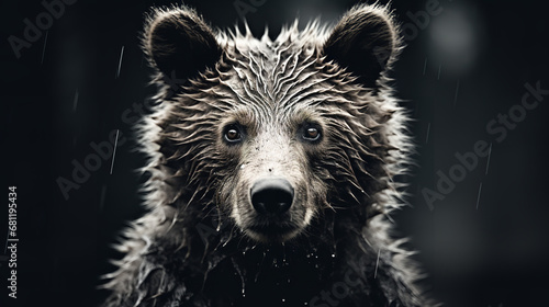 Monochrome photo of a bear