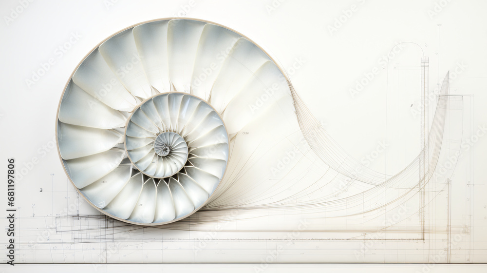 Obraz premium Nautilus spiral fibonacci pencil drawing, wallpaper