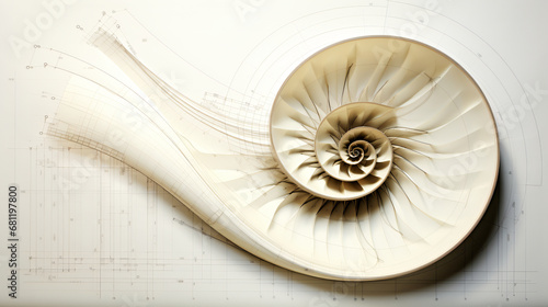 Nautilus spiral fibonacci pencil drawing, wallpaper