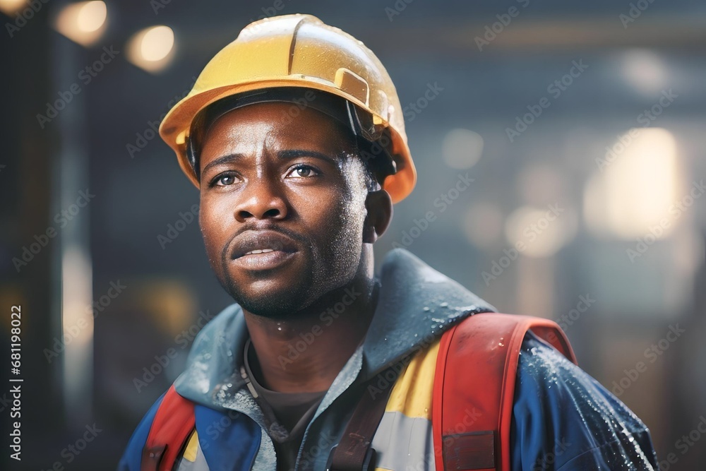 men engineer feeling sick, worker from hard work in factory, sweat, heat, bad air flow men engineer feeling sick, worker from hard work in factory, sweat, heat, bad air flow