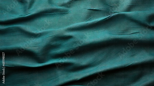 Tranquil Elegance: Close-up of Teal Fabric with Intricate Folds and Wrinkles