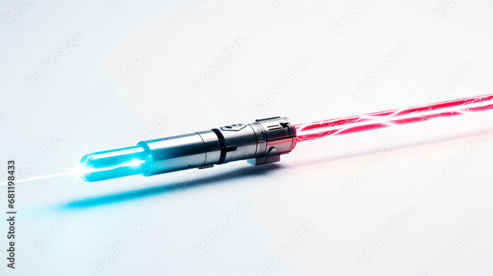 Abstract 3d red laser ray technology device white background Abstract 3d red laser ray technology device white background