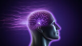 vue de profil d'une t^te d'homme avec la représentation de son influx cérébral