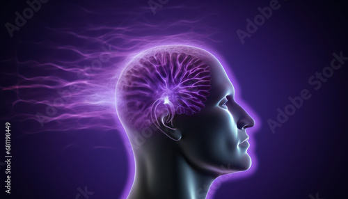 vue de profil d'une t^te d'homme avec la représentation de son influx cérébral © Sébastien Jouve