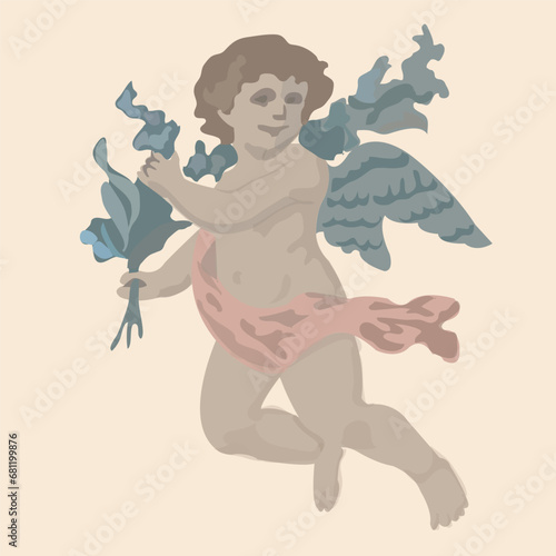 Christmas angel brown skin vintage hand drawn illustration of angel