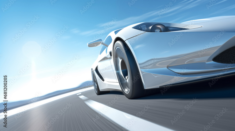 Speed and Elegance: White Exotic Car Cruising on the Road. Ai generative. 
