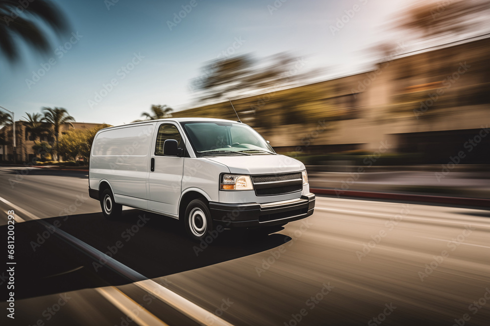 Speedy Transit: White Van Racing on the Road - Transport Services Concept. Ai generative