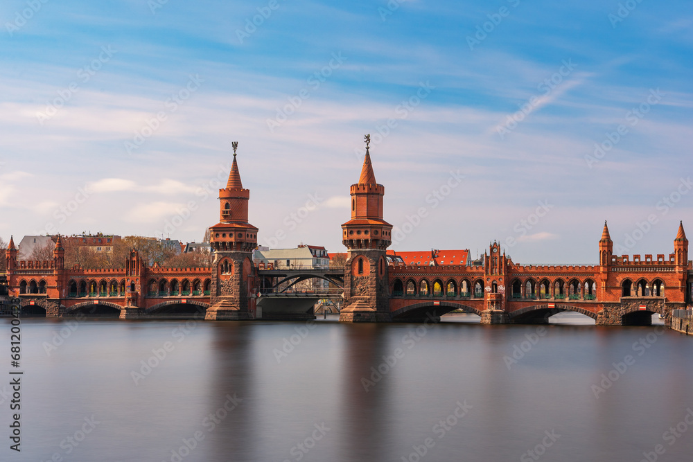 The Oberbaum Bridge connects the Berlin districts of Kreuzberg and Friedrichshain across the Spree