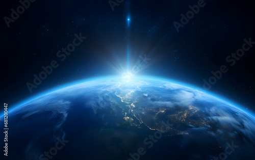 Cosmic Radiance: Earth in Space with Illuminated Backdrop. Ai generative