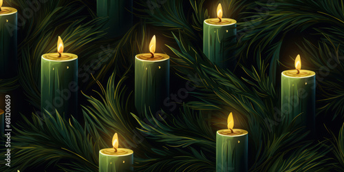 Abstract pattern of candles and christmas tree branches