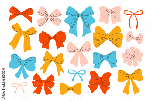 Holiday bows, ribbons knot and tied lace for packaging design decoration vector illustration