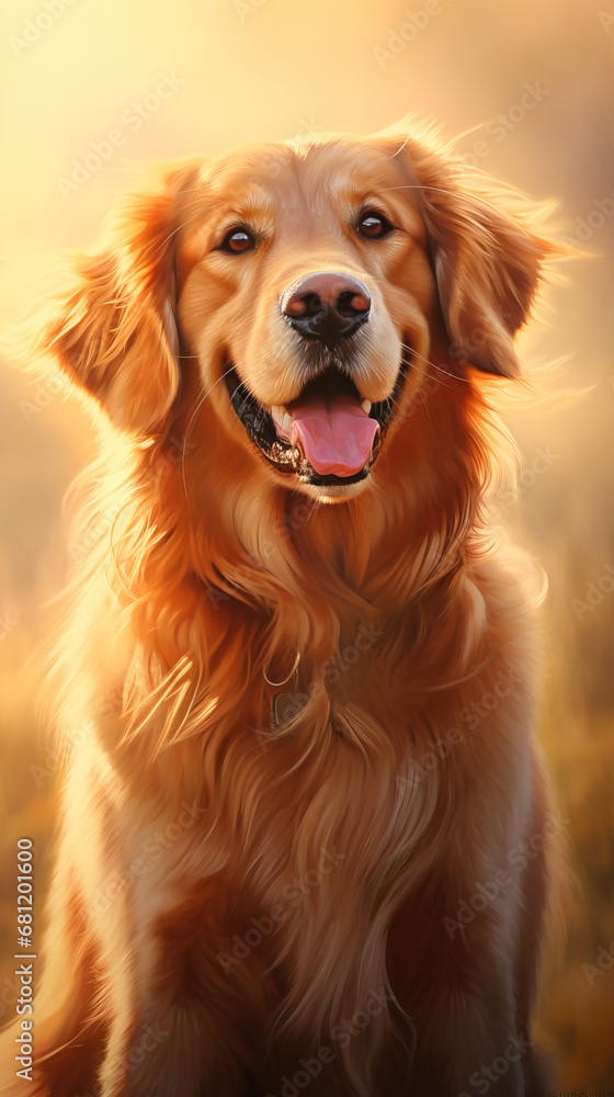 Fototapeta premium Capturing the essence of a Golden Retriever: Warm, intelligent, and radiating a charming golden glo