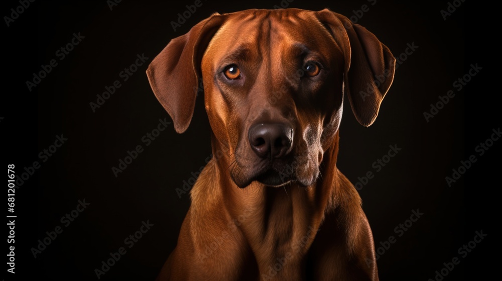 In the spotlight, a Rhodesian Ridgeback stands proud, its portrait a celebration of the breed's dis
