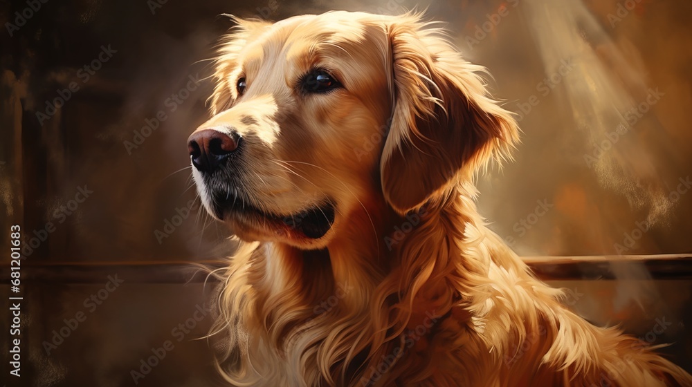 Portrait of a Golden Retriever: Exudes warmth, intelligence, and a captivating golden charm