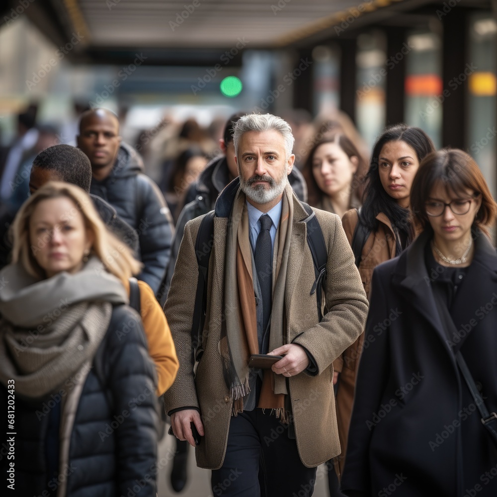 A group of people walking down a street. Generative AI. A group of people walking down a street. Generative AI.