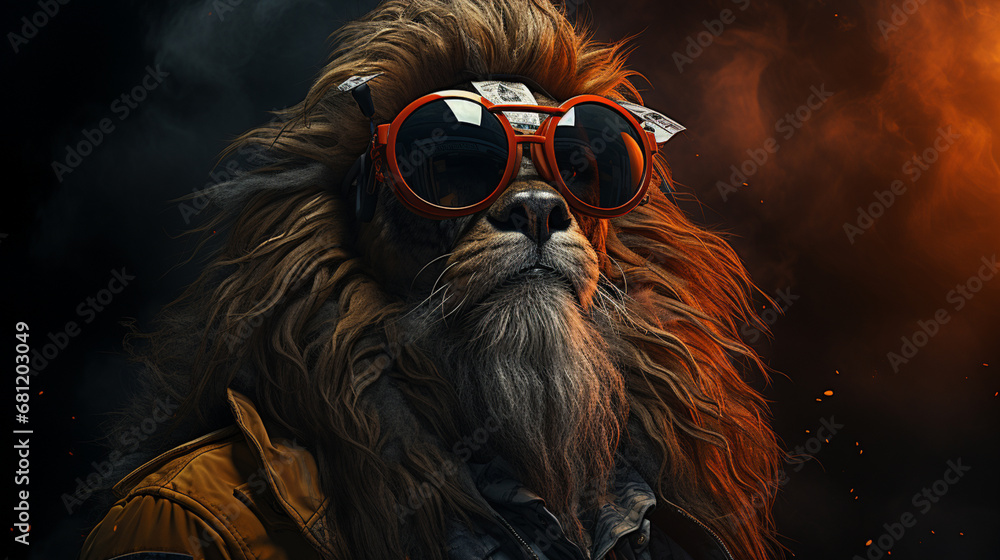 Lion hipster in sunglasses. Summer is close. generative ai