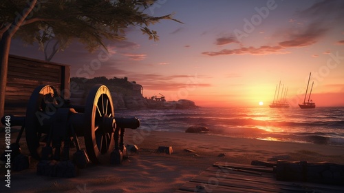 A historic colonial fort with cannon embrasures facing the sea at dawn. photo