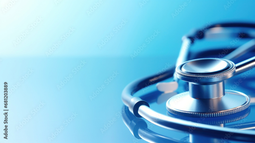 A stethoscope for medical doctor diagnosis on blue health science laboratory background. A stethoscope for medical doctor diagnosis on blue health science laboratory background.