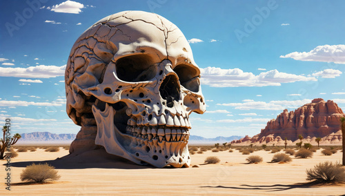 A huge skull in the desert.