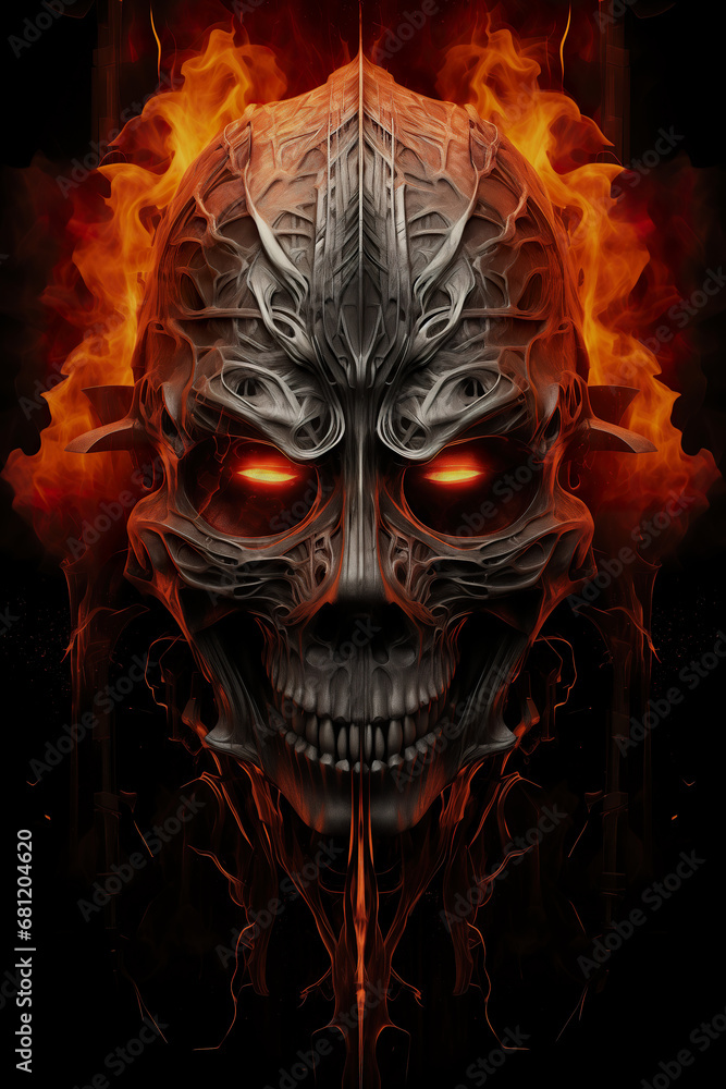 Scary gothic mask and fiery backdrop