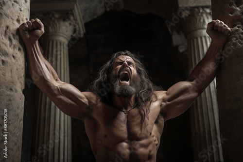 Long Haired Samson breaking the temple columns - muscular - blind - betray by Delilah photo