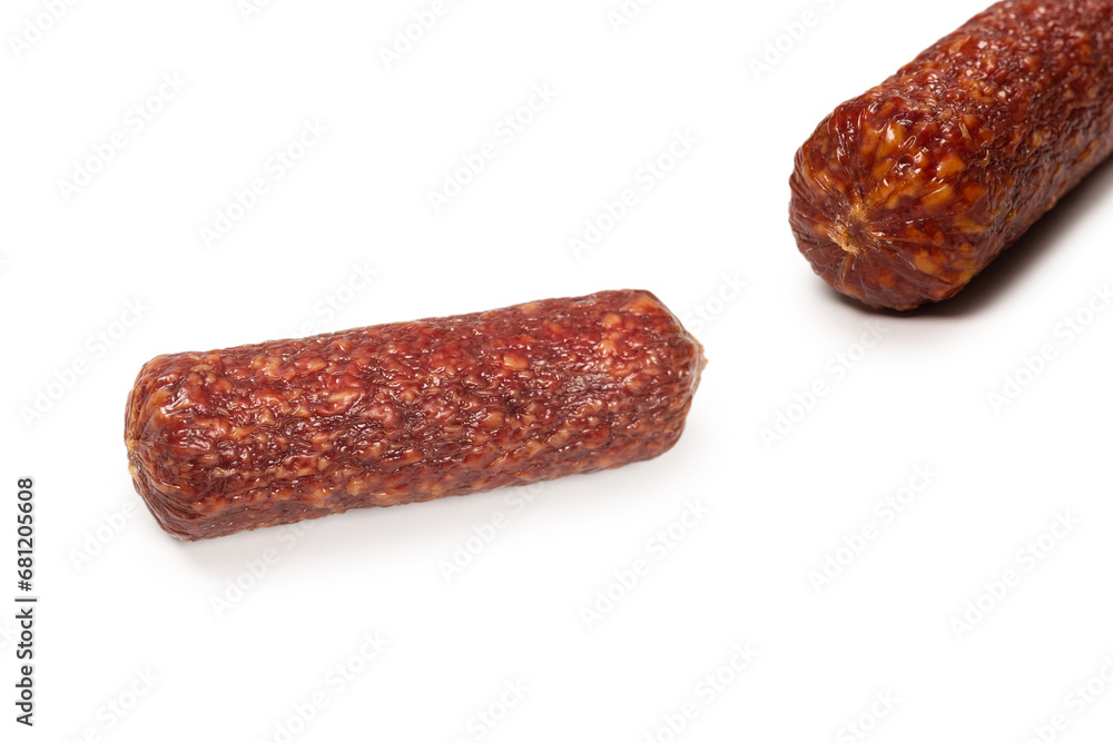 Tasty salami isolated on a white background. Tasty salami isolated on a white background.