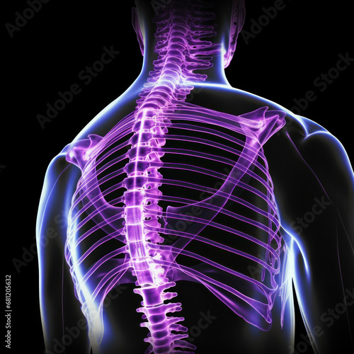 x-rays of the spine, Scoliosis film x-ray show spinal bend in teenager patient..
