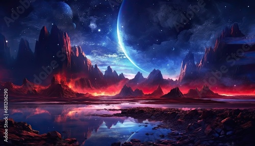Night Sky's Majestic Horizon: a Breathtaking Celestial Panorama