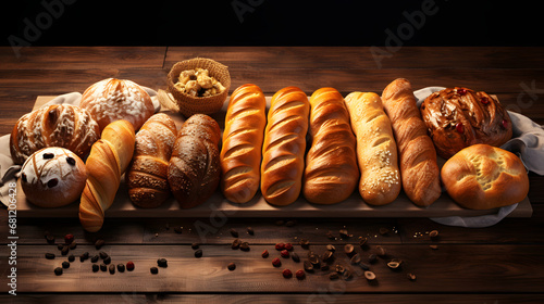 bread background, bakery products. flour products. food. photo