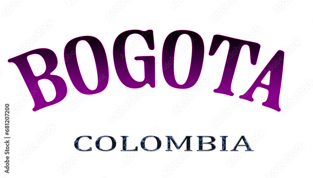 Fototapeta premium Illustration of the name of Colombia with the name of the capital Bogota. Transparent background file.