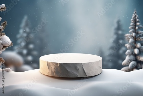 3d display podium winter theme snow christmas background product presentation platform pedestal